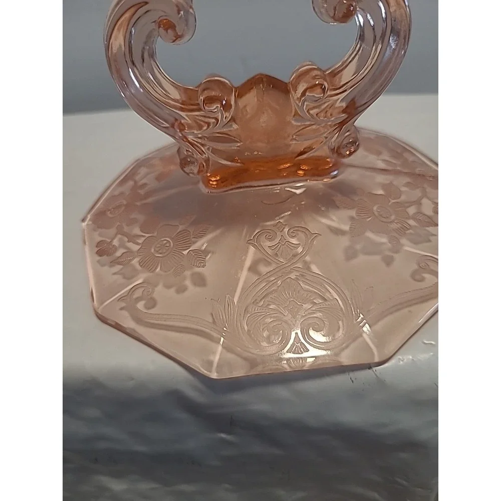Vintage Cambridge Glass Apple Blossom Etch Keyhole Pink Glass Candlestick